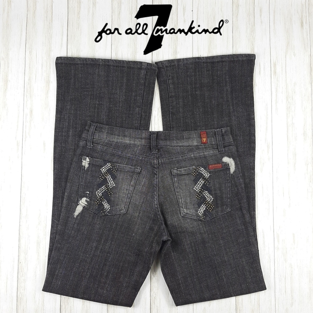 7FAMK Bootcut Distressed Embellished Size …